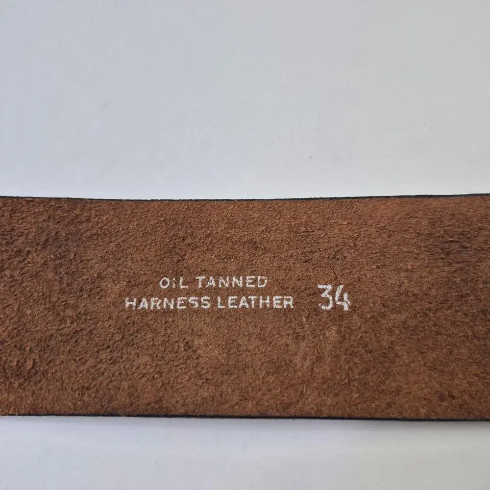Leather Belt Mens Size 34 Brown Oil Tanned Harness Work Adjustable Buckle